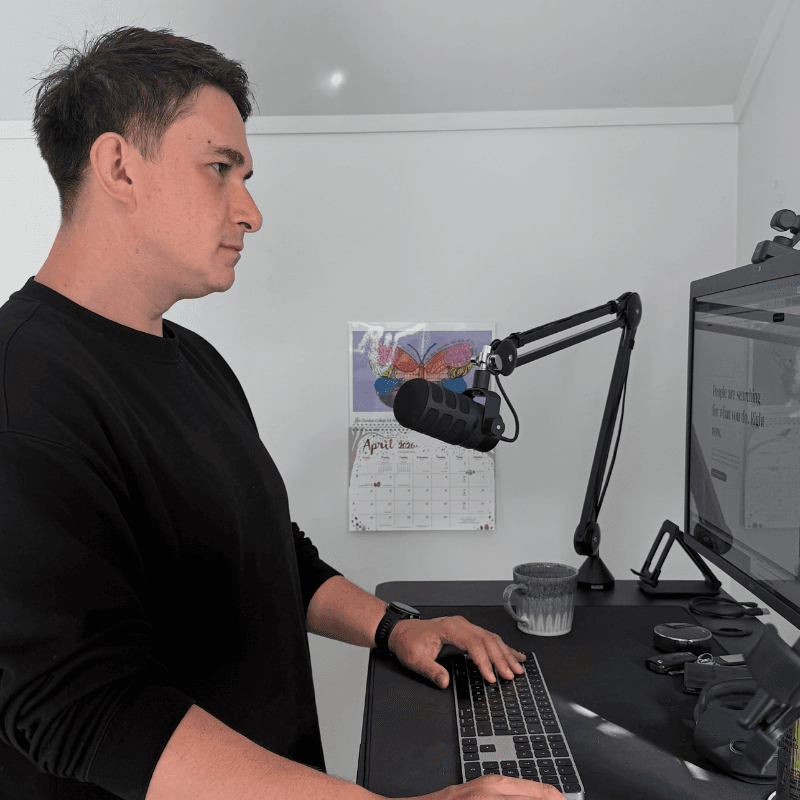 Brendan, founder of Latetwenties, at his desk.